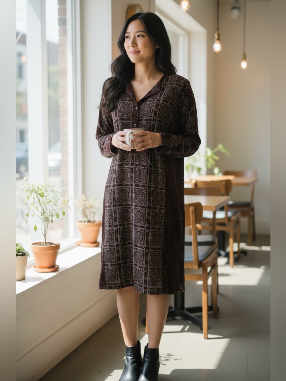 Johnny Was Eyelet Lace Charcoal Dress
